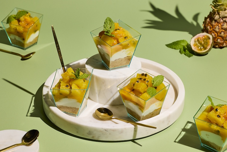 Nepečené exotické cheesecake poháriky